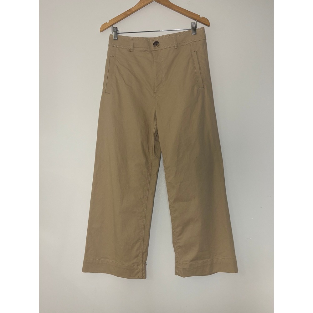 Club Monaco Khaki Tan Wide Leg Cropped Trousers Pants Size 8 Stretch Cotton